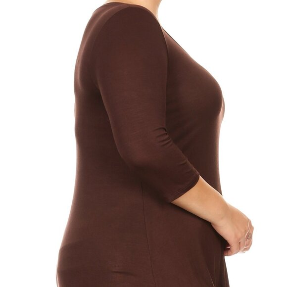 Women Plus Size Solid Button Asymmetric Knit Top Tee Blouse Shirt Brown 1X-3X - Picture 7 of 7